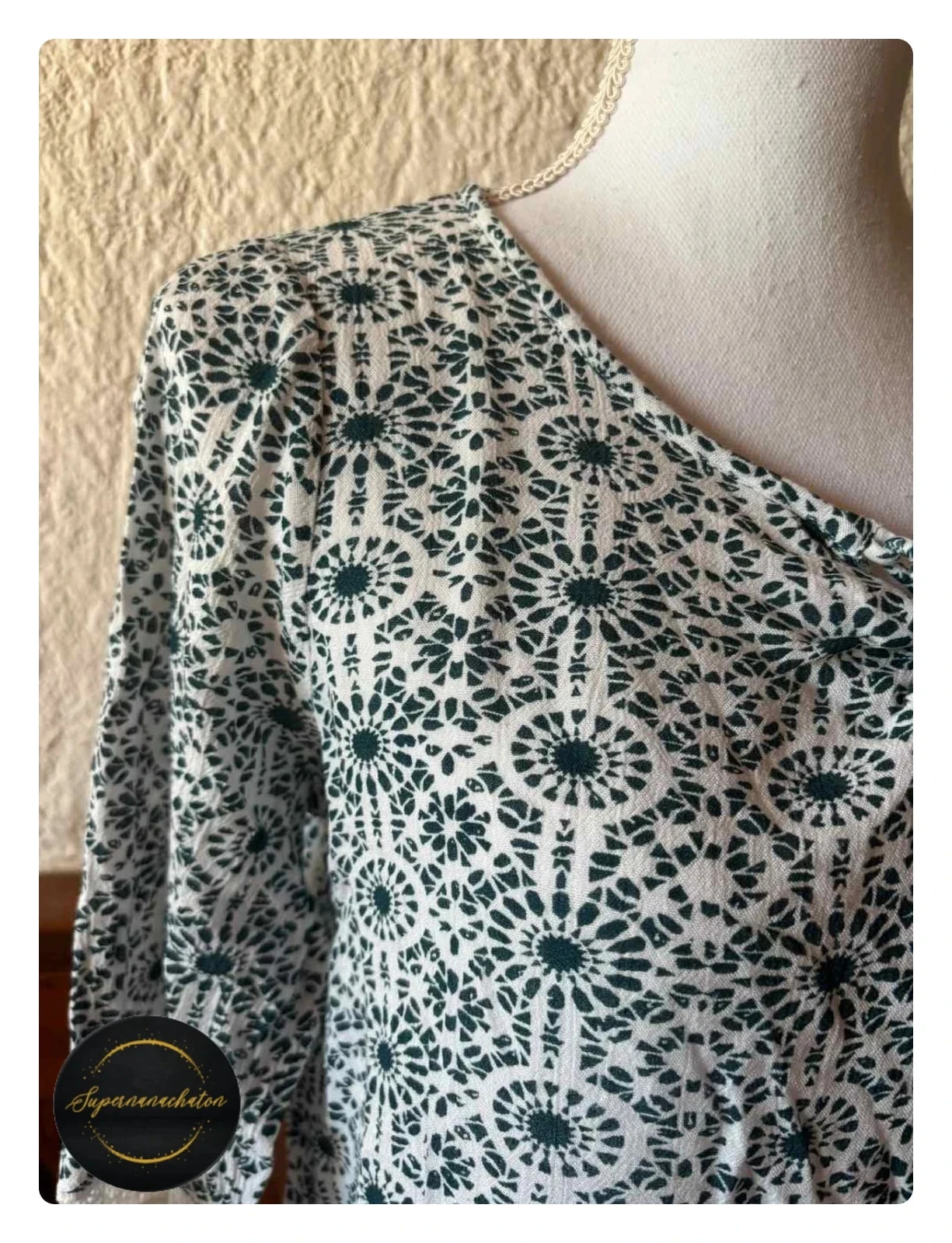 Túnica Azul y Blanca Phildar Estilo Boho / Encaje - Talla M / 38 – photo 2